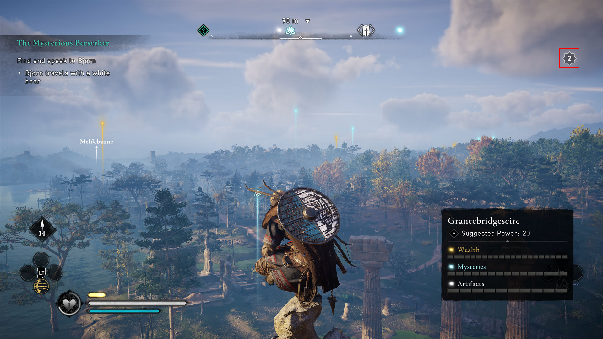 Anotaher Valhalla screenshot, this time focusing on the notification that is now much smaller and on the top left corner. It still shows how many points the player has to use.